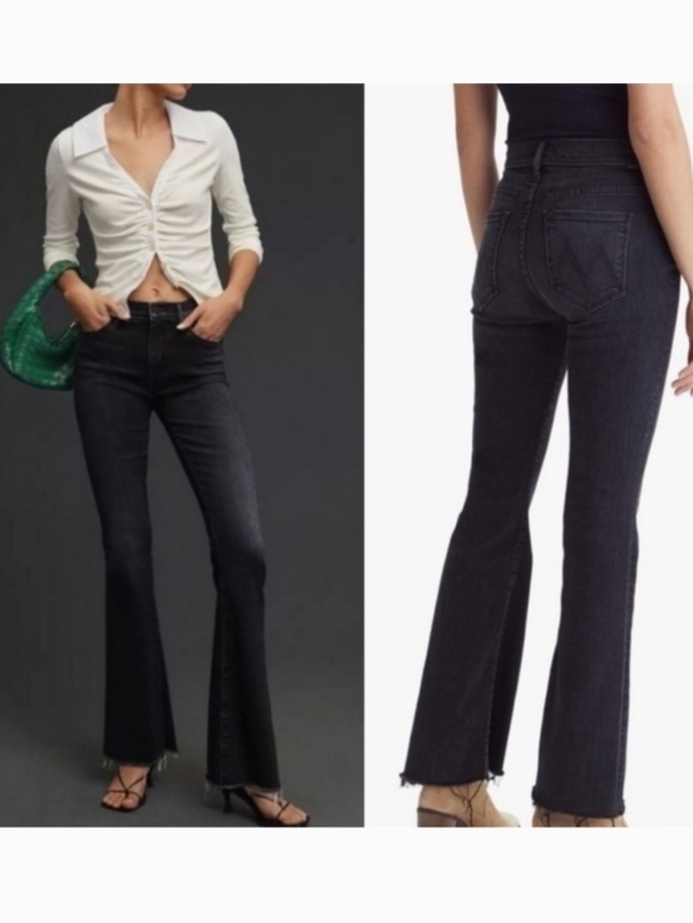 Mother Women's Black High-Rise Flared Jeans - Classic Dark Wash
